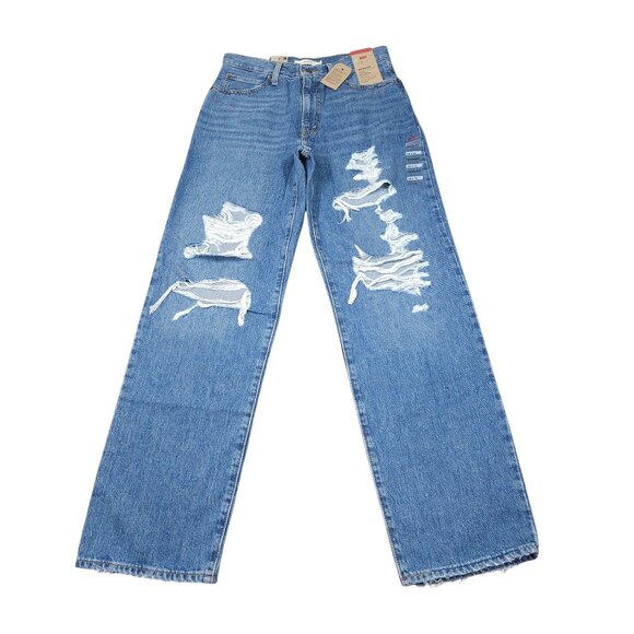 Levi's 94 Baggy Y2K Loose Straight Leg Ripped Blue Jeans Women's Size 28x33 - Picture 3 of 12